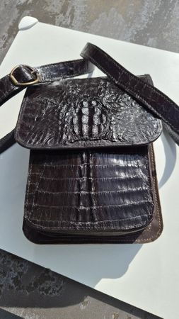 Vintage Kroko-Leder Umhängetasche/Handtasche schwarz Top!