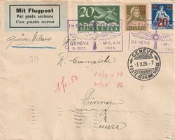 Flugbrief, 1. Postflug Genf-Milano, gute Mischfrankatur