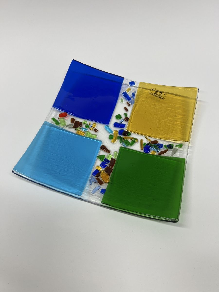 Servierplatten: Handgemachte Glasplatte, farbenfrohes Design, Deko-Highlight – Gebraucht aus Olten von ELHANDEL