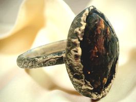 Naturstil Statement-Ring, Silber & Sumatra-Bernstein, Gr. 63