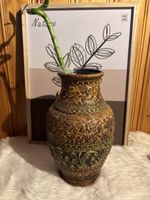 Vase vintage Jasba, céramique marron et vert, décoratif.