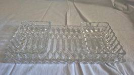 Glas-Tablett / Serviertablett mit zwei Fächern, Vintage