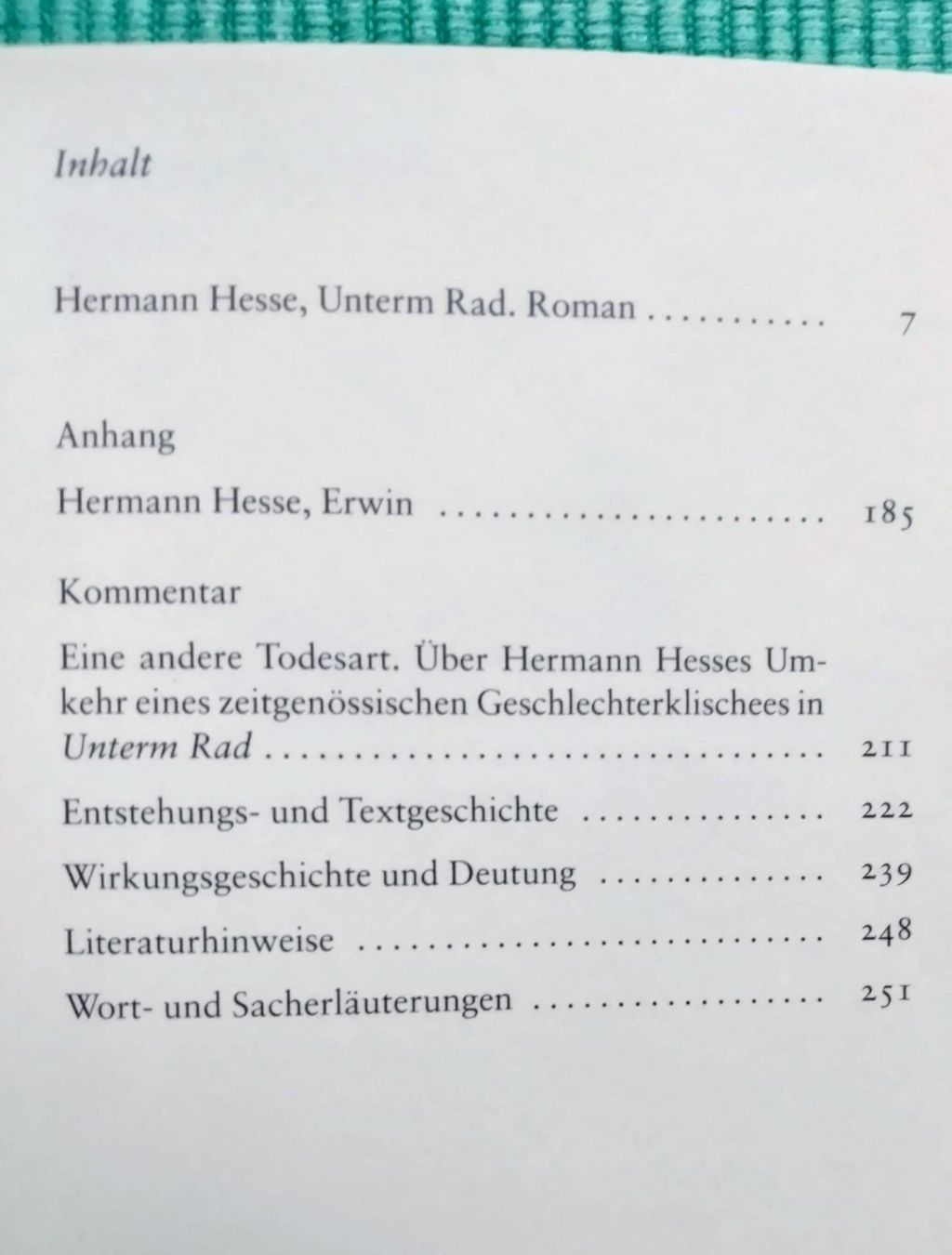 Libri: Hermann Hesse : Unterm Rad - Suhrkamp BasisBibliothek – Usato da Zürich venduto da Flitzi2005 6