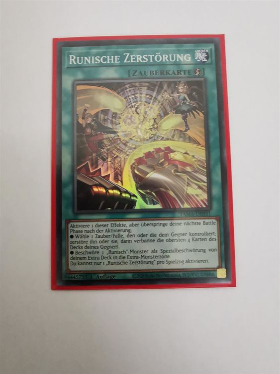 Yu-Gi-Oh! Karte „Runische Zerstörung“ – Super Rare, Deutsch, 1. Auflage, Inkl. Ultrapro Toploader