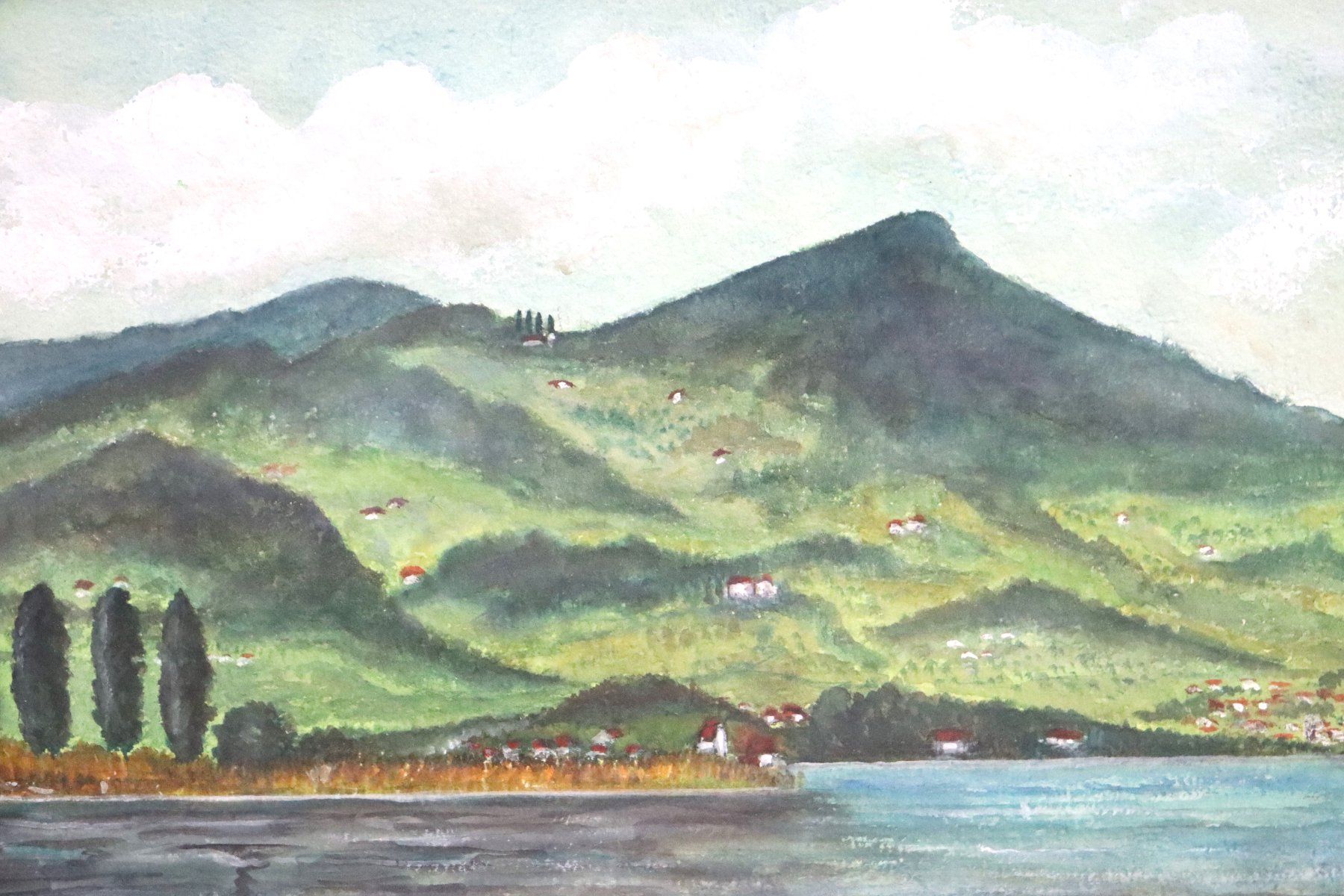 Dipinti: Monogramm MW, Mischtechnik, See-und Gebirgslandschaft 1956 – Usato da Zug venduto da Kunst-Fundgrube 1
