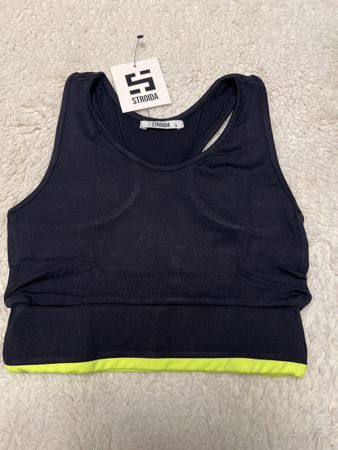 Brassière sport Strodia noire et jaune fluo, S, neuve