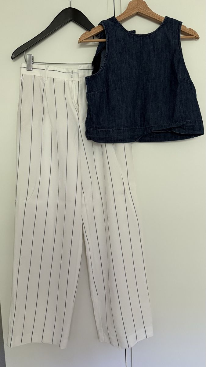 Mango Lotti di vestiti: Set: white trousers with strips & denim top – Usato da Châtelaine venduto da gab_r67v