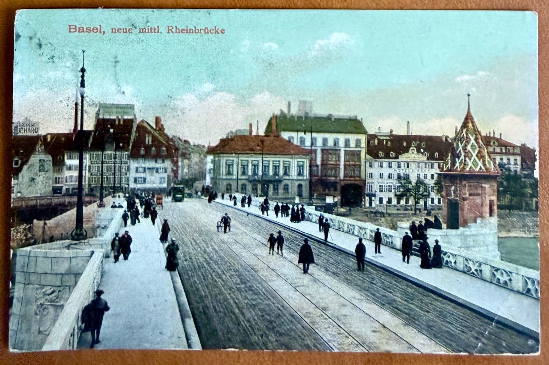Ansichtskarten: BASEL - Neue Mitte. Rheinbrücke - Tram, Animée 1907 – Gebraucht aus Lutry von Ediego