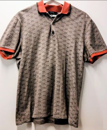 Gucci Vintage Poloshirt | Braun GG-Monogramm & Webstreifen |