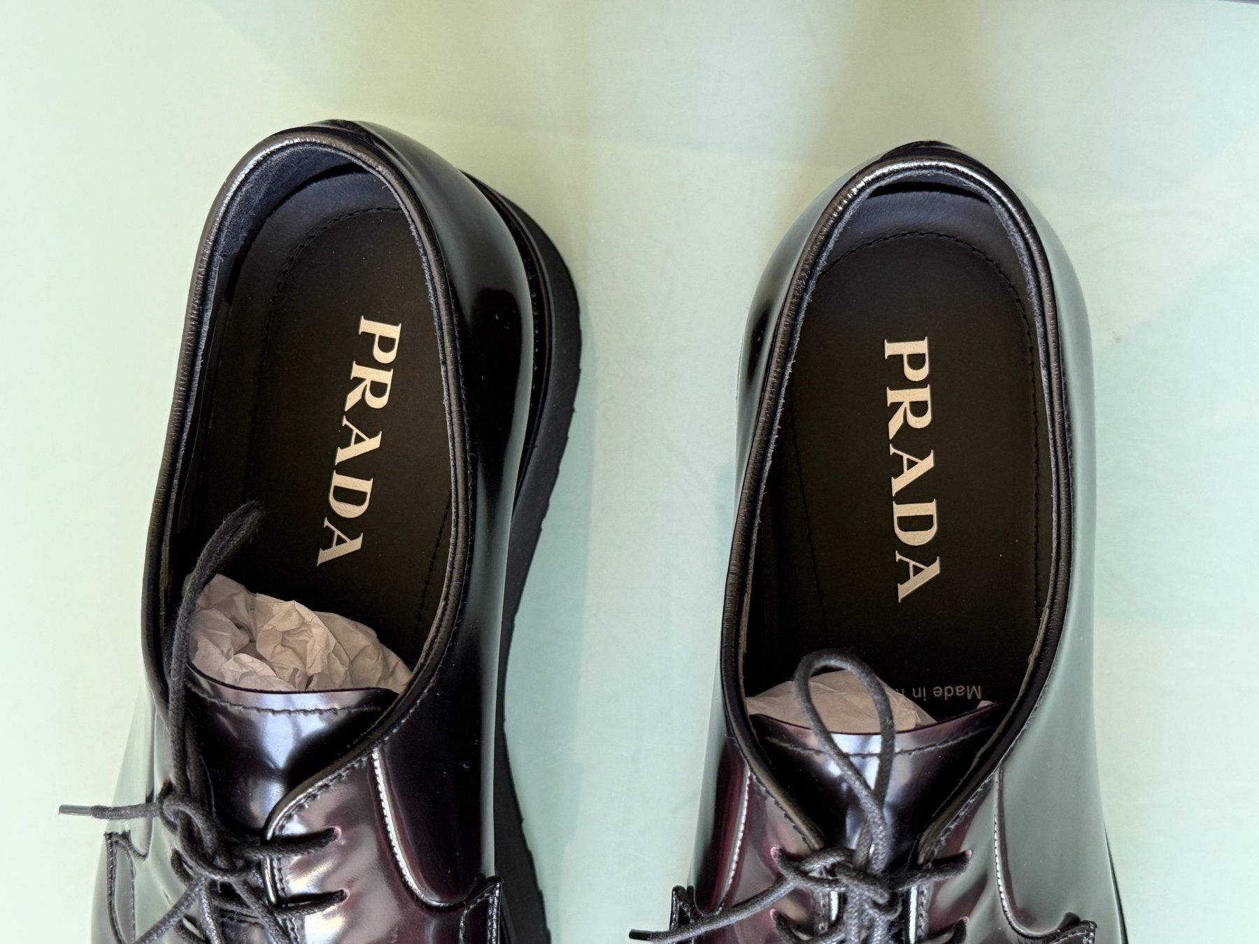 Prada Herrenschuhe: PRADA Heel Logo Brushed Derby Cordovan Leder Schuhe 43 NEU – Neu (gemäss Beschreibung) aus Kreuzlingen von kruezbiz 5
