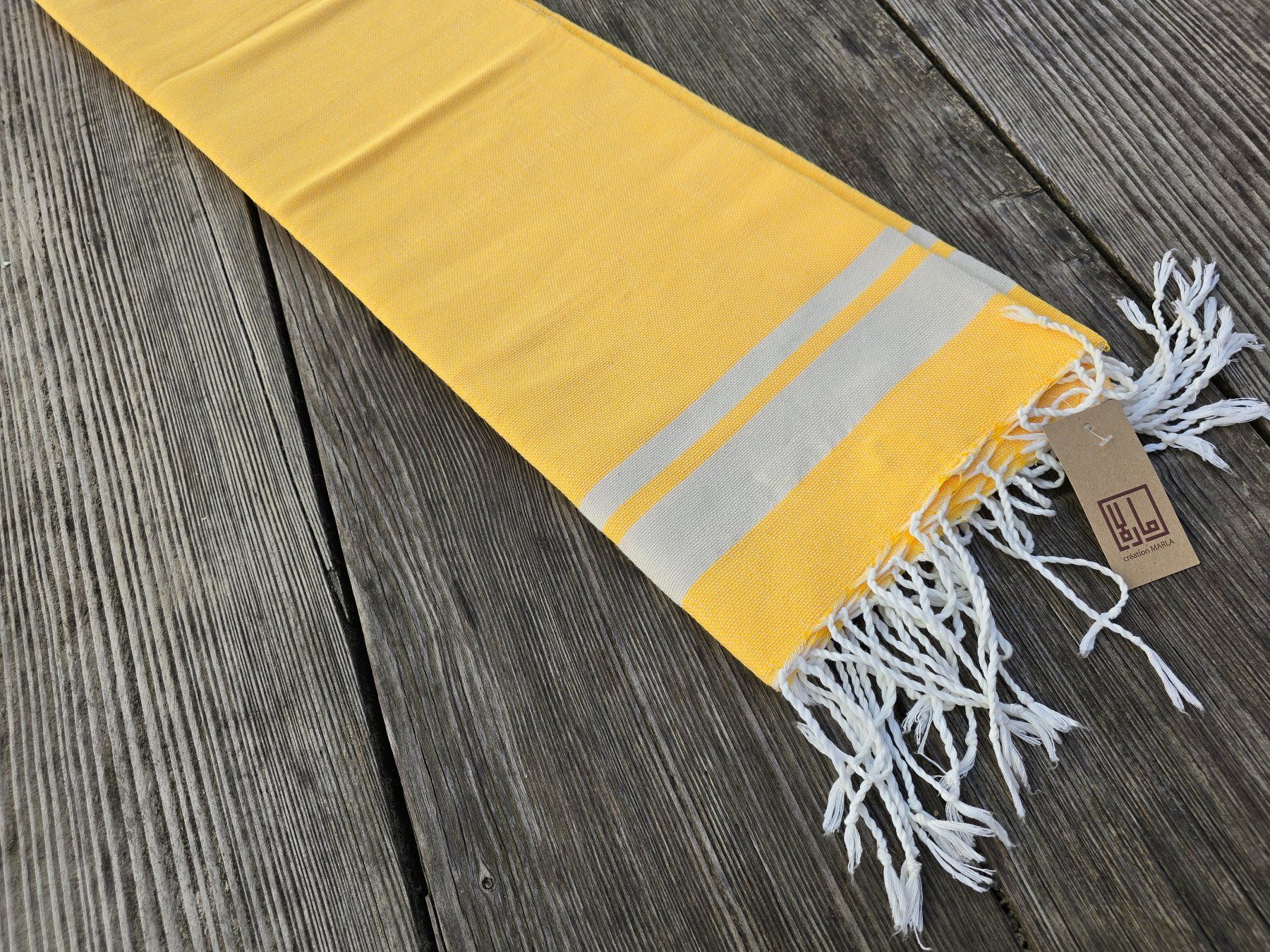 Teli da bagno: Fouta: Hammamtuch sonnengelb/blanc cassé-ANGEBOT – Nuovo (secondo la descrizione) da Romanshorn venduto da Rachacha 2