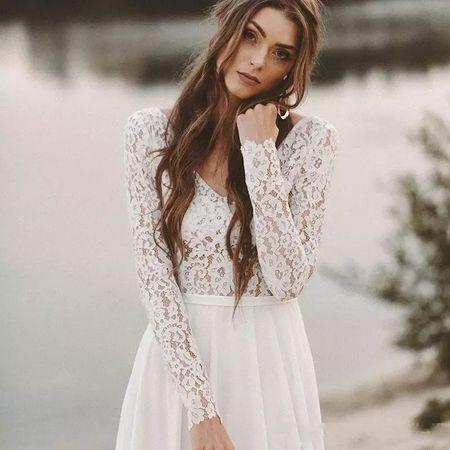 Brautkleid Spitze Langarm Weiss Grösse S Neu