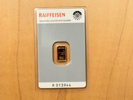 1g Raiffeisen Goldbarren, 999.9 Feinheit, invest gold