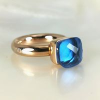 Bague acier rose "Qudo" pierres synth.- bleu foncé - T.52