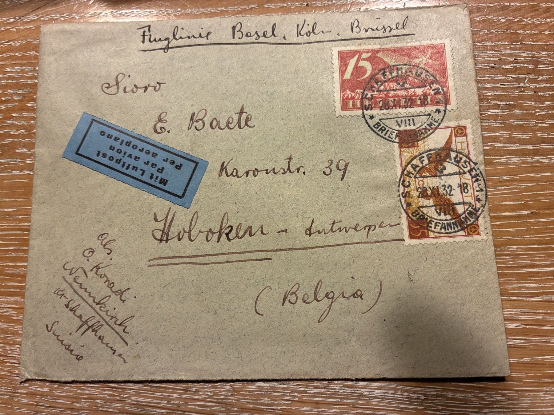 Tutti i francobolli: 028. FLUGBRIEF MIT F14, SBK 160.- – Usato da Oud-Turnhout venduto da Frankaturware