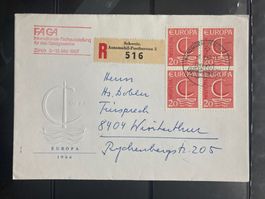 Schweiz 1967 R-Brief 4er-Block 20Rp CEPT Automobilpost FAGA