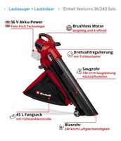 Einhell Laubsauger Venturro 36/240 Solo 36V Gerät