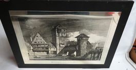 Stich Gemälde Weinstadel und Henkersteg Nürnberg