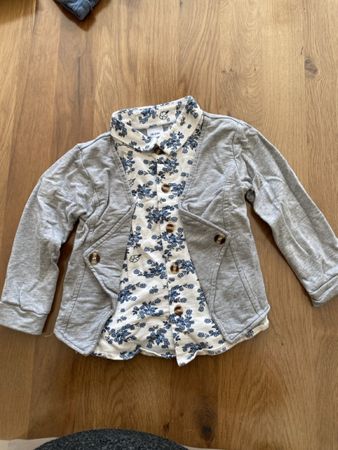 Kinder Hemdjacke grau blumig Grösse 18-24 Monate Baumwolle