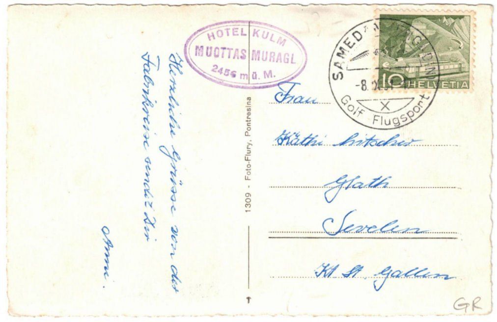 Cartoline postali: St. Moritz - Standseilbahn Muottas Muragl Bergstation – Usato da Binningen venduto da Mountainrider 1