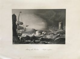 Stahlstich um 1850 - Hafen Einfahrt