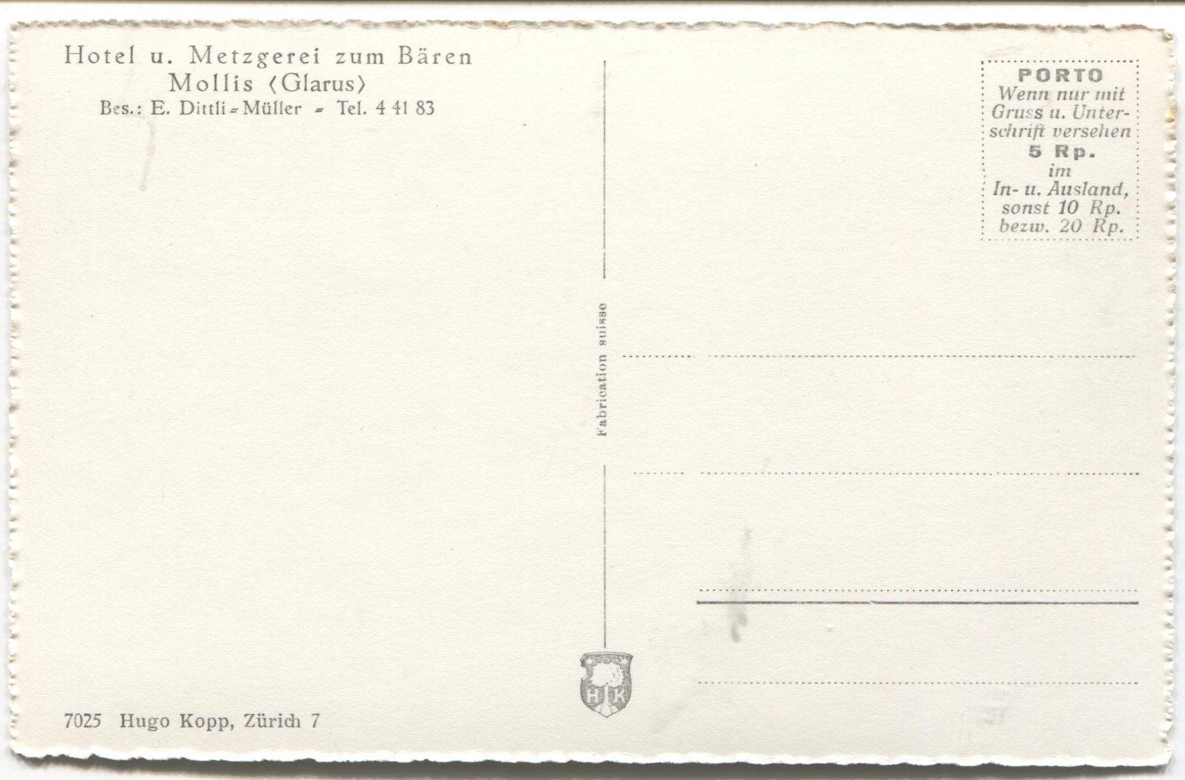 Cartoline postali: MOLLIS GL 1940 Hotel Bären mit Oldtimer-Auto – Usato da Rothrist venduto da Clanx 2
