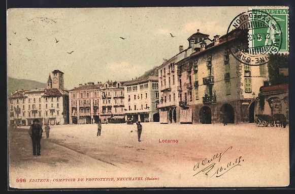 Cartoline postali: Locarno, Ortspartie mit Gebäudepanorama – Usato da Berlin venduto da bartko-reher