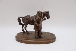 Bronze Figur Pferd mit Händler Orient Bronze Skulptur