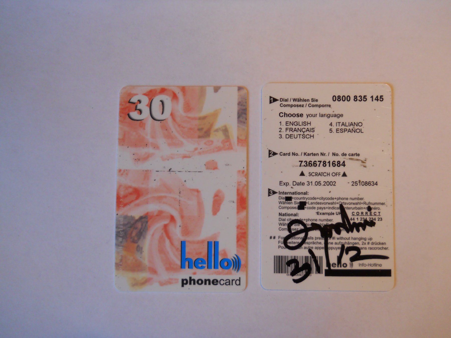 Schede telefoniche: Hello Phonecard 30 CHF – Usato da Boningen venduto da FrediP