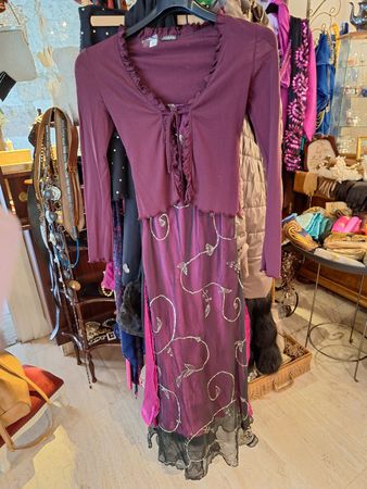 Indisches Kleid, Margenta, Satin,Chiffon,Pailletten