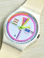 Swatch Uhr Gent weiss bunt mit Datumsanzeige
