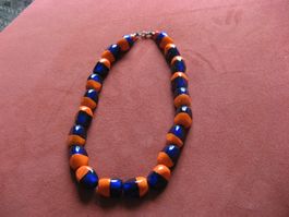 Glas Halskette orange-blau