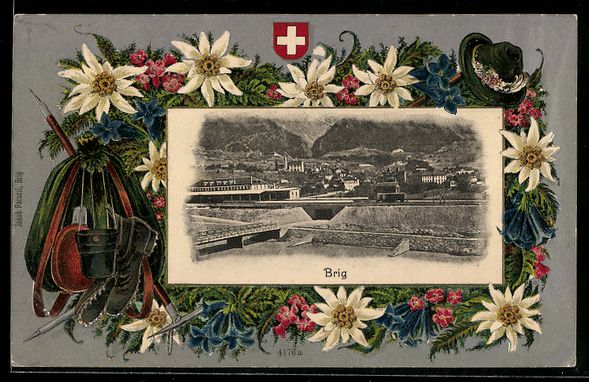 Cartoline postali: Brig, Ortsansicht mit Eisenbahnstrecke – Usato da Berlin venduto da bartko-reher