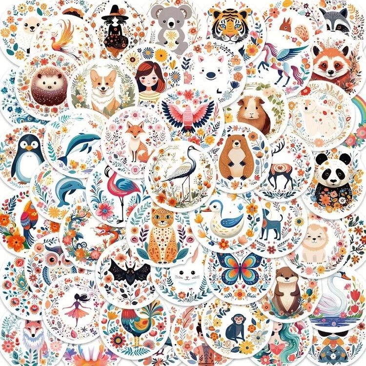 50 Stk. Sticker Aufkleber - süsse Kreaturen Tiere Blumen (Neu und ...