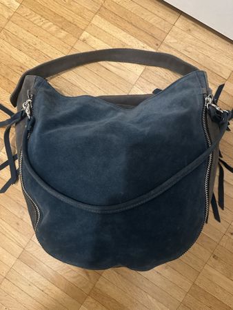 Handtasche Wildleder blau grau mit Reissverschlüssen