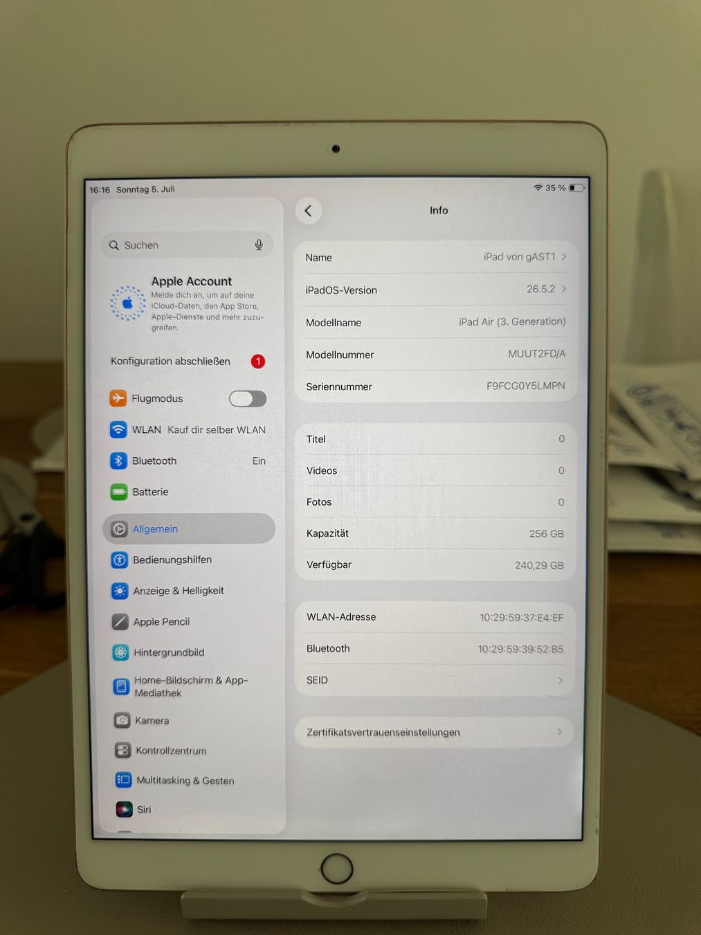 Apple Tablet PC: iPad Air 3 Generation  256 GB – Usato da Adliswil venduto da Busys 1
