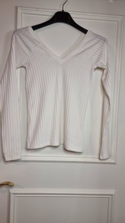 Weisses Ripp-Shirt, Langarm, Grösse 36/38