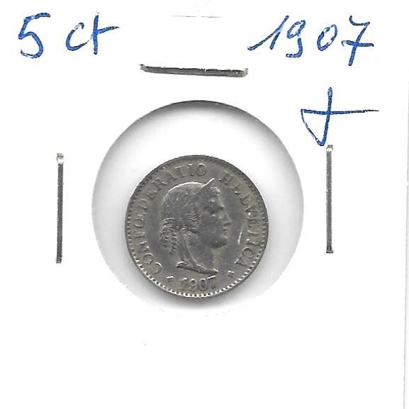 Tutti le monete: Monnaie Suisse: 0.05 Fr 1907 – Usato da Muraz (Collombey) venduto da Resine