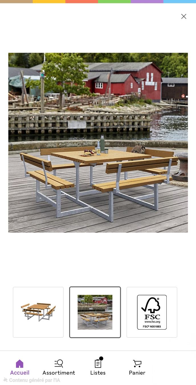 Set di tavolo e panche: table en tek extérieur 2000mm/2000mm – Nuovo e nell'imballaggio originale da Hauteville venduto da Lion257