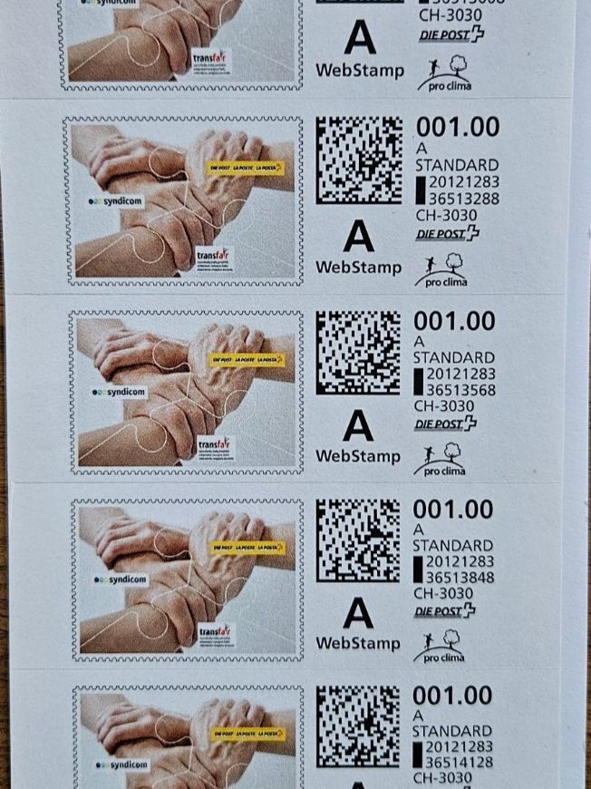 Tutti i francobolli: Rarer Bogen: Werbe- Webstamps Post-Transfair-Syndicom – Usato da Buttikon SZ venduto da Marcelr 1