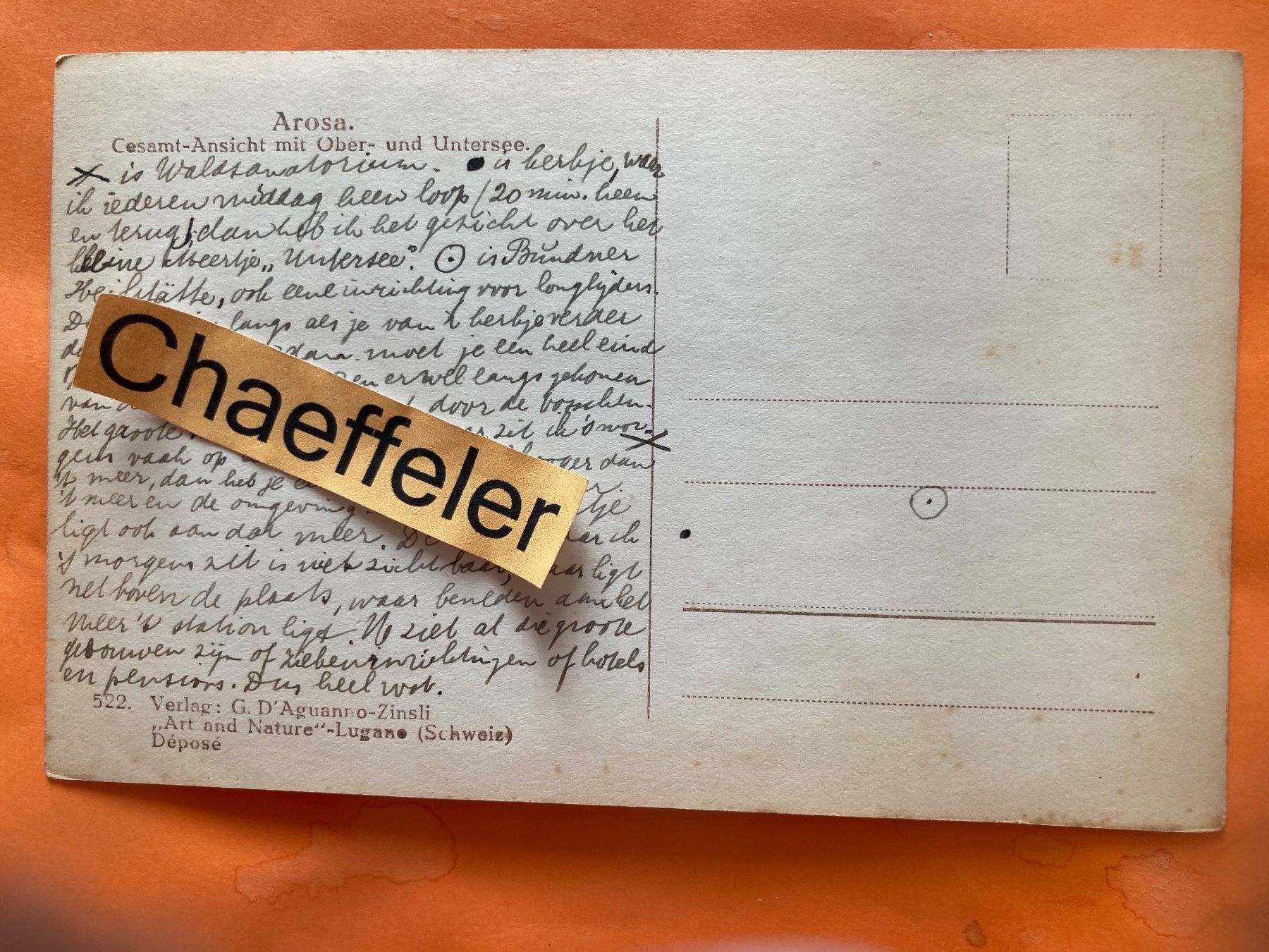 Cartoline postali: Arosa. Cesamt-Ansicht mit Ober- und Untersee – Usato da Zürich venduto da Chaeffeler 1