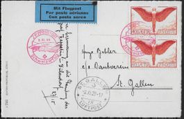 1929 Karte mit Zeppelin-CH-Flug o St. Gallen F11 2x ab 1.-