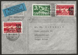 Flugpost Schweiz 1938 BERN Marseille-Léopoldville Luftpost