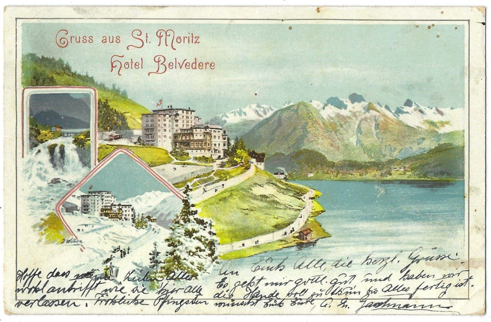 Cartoline postali: Gruss   aus   St.    Moritz    -   Hotel   Belvedere – Usato da Bütschwil venduto da Jackson1A