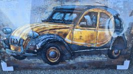2CV Enseigne Déco  Peinture sur métal en Relief 120cm/80cm