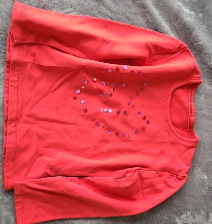 T-shirt manches longues rose clair, motif paillettes, 140