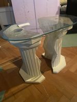 Aussergewöhnlicher Säulen Tisch mit Glasplatte, Vintage!