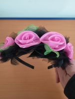 Rosen Haarreif Fasnacht Festival schwarz pink tüll Blume
