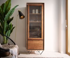 Vitrine STONEGLOW 55x180 Akazie Braun Steinfurnier 1 Tür V-F
