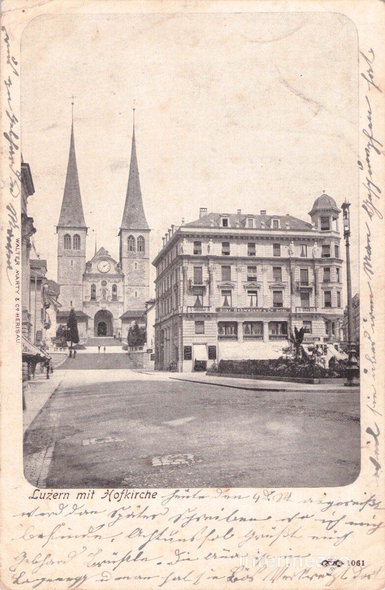 Cartoline postali: Luzern // ca. 1905 Hofkirche Seide Silke Schweizer – Usato da Basel venduto da intermezzo12